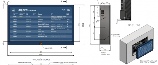 Informační tabule odjezdů pro autobusové stanoviště u rybníka